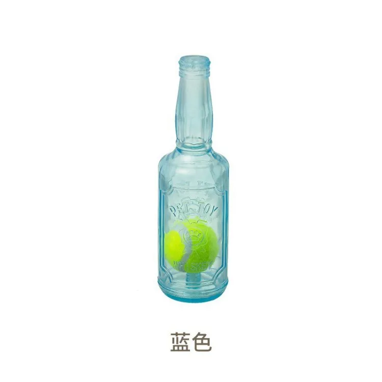 Durable Squeaky Dog Chew Toy, Bottle-Shaped TPR Toy with Tennis Ball Inside for Teething Puppy, Interactive Boredom Relief Toy for All Breeds
